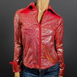 Vintage 90s Western Cowgirl Jacket Red Silver Tiger Print Size S Rave Festival